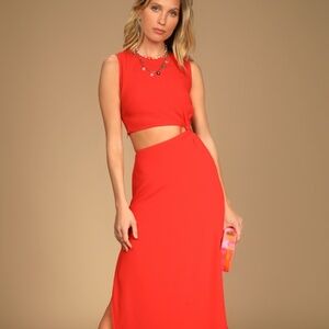 Lulus Chic Perspective Red Cutout Knotted Sleeveless Midi Dress - Size M